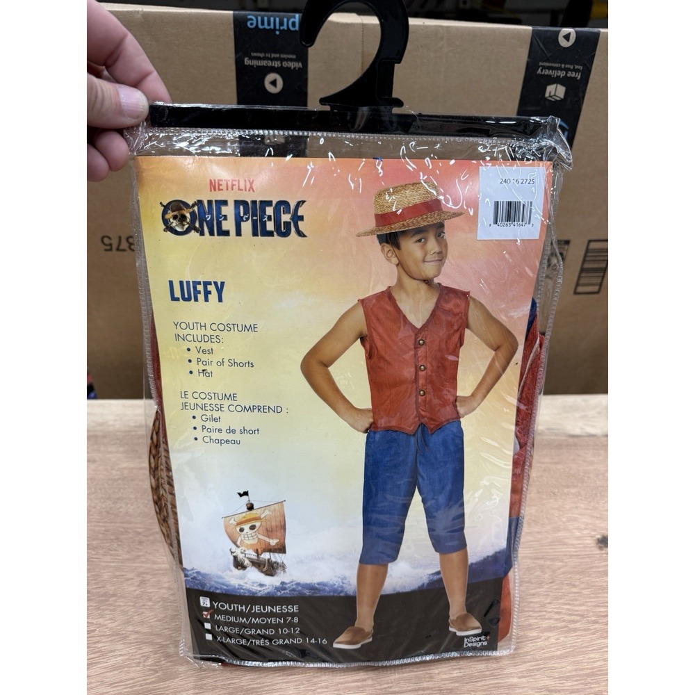 InSpirit Designs One Piece Luffy Youth Costume Medium 7-8 Vest Shorts Hat